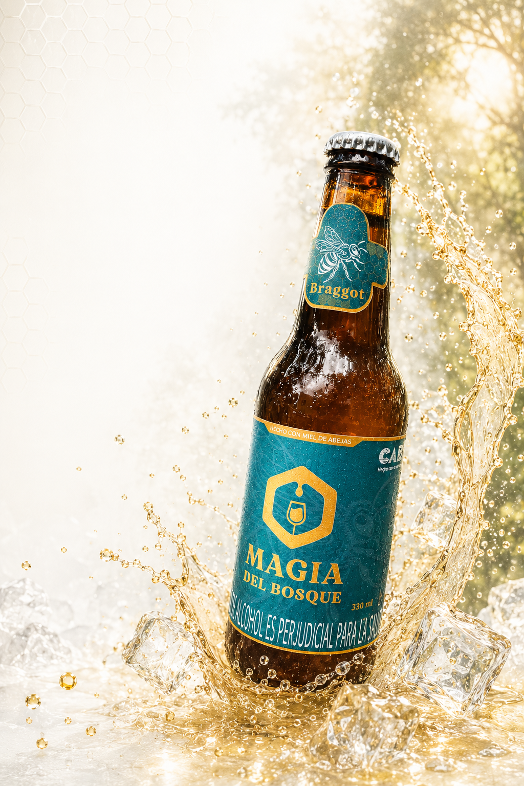 Botella Braggot Magia del Bosque sobre un fondo luminoso